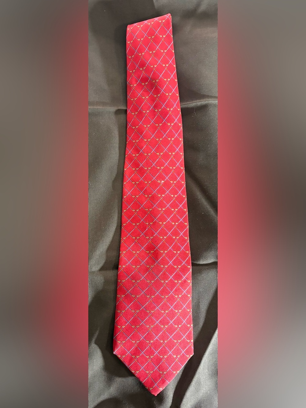 Brooks Brothers Red Tie with Crossed Golf Club Diamond Grid